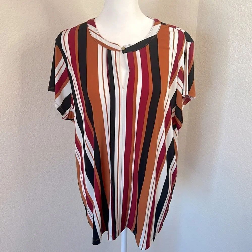 Women's Liz Claiborne Striped Short Sleeve Pull Over Style Top ~ Size XXL
